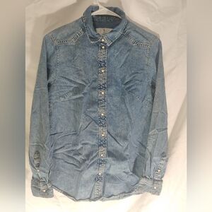 Great Cond. &Denim Western Blue Cotton Pearl Snap Long Sleeve Western Size 6